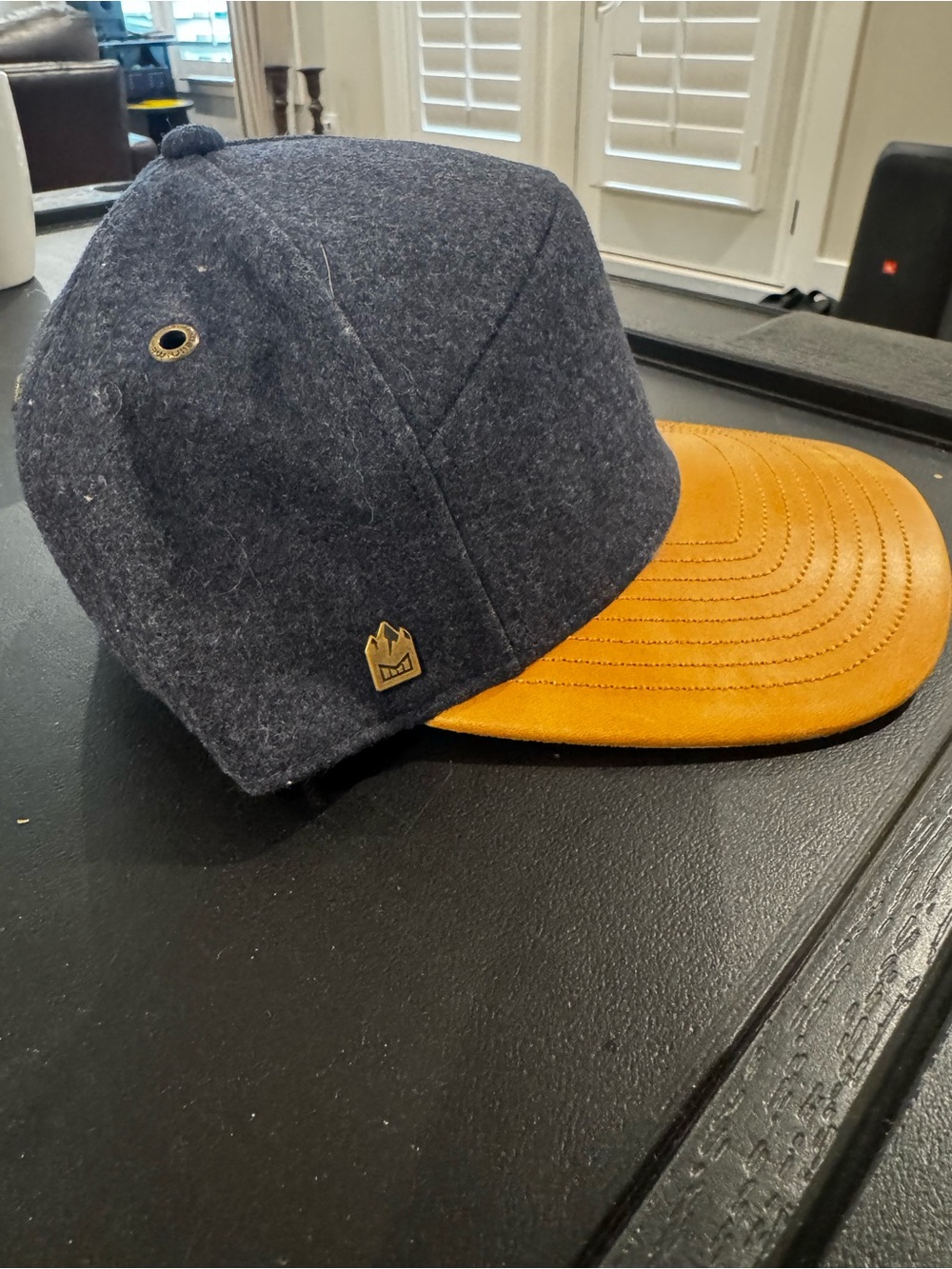 Melin Tenches Scout thermal Wool Blend Navy & Tan Baseball Cap with Leather Brim